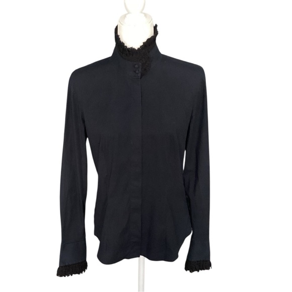 Alexander McQueen Vintage 2007 Black High-Collar Lace Accent Blouse - Picture 2 of 12